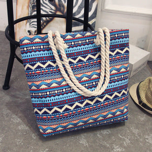 New Summer Canvas Bohemian Style Striped Shoulder Beach Bag