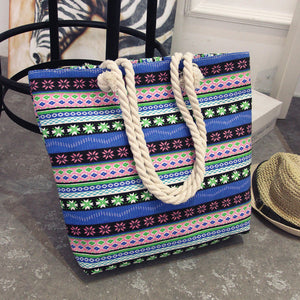 New Summer Canvas Bohemian Style Striped Shoulder Beach Bag