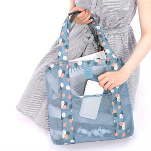 Aqua Mini Flower Design Mesh Tote Beach Bag