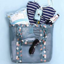 Load image into Gallery viewer, Aqua Mini Flower Design Mesh Tote Beach Bag