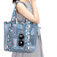 Load image into Gallery viewer, Aqua Mini Flower Design Mesh Tote Beach Bag