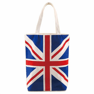 UK Flag Canvas Tote Beach Bag with Zipper Enclosure