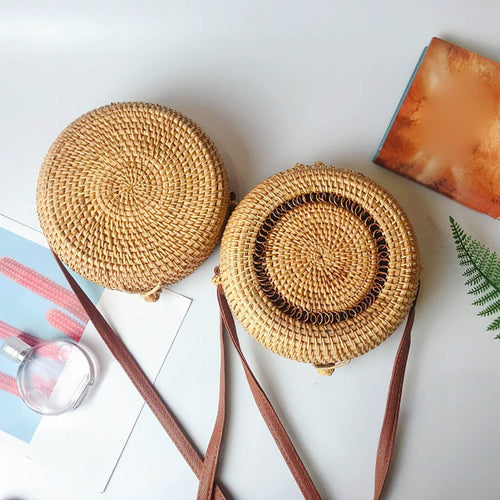 Handwoven Straw Circle Crossbody Bag