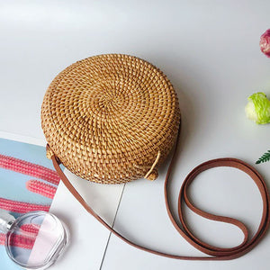 Handwoven Straw Circle Crossbody Bag