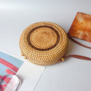 Handwoven Straw Circle Crossbody Bag