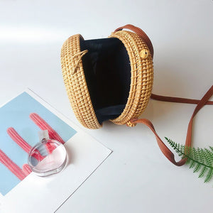 Handwoven Straw Circle Crossbody Bag