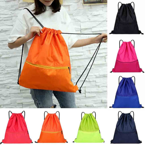 Solid Zip Drawstring Beach Bag