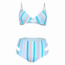 Load image into Gallery viewer, Pink and Blue High-Waisted Two-Piece Bathing Suit