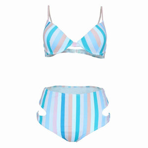 Pink and Blue High-Waisted Two-Piece Bathing Suit