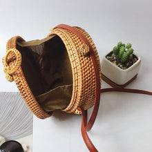 Load image into Gallery viewer, Handwoven Straw Sun Patterned Crossbody Bag